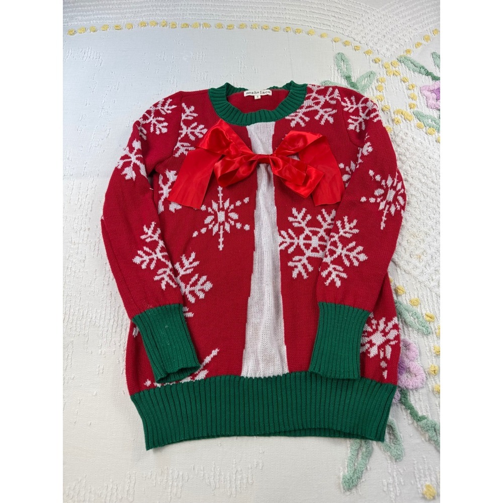 Mesh Lace Womens Size S Red Green White Snowflake Holiday Ugly Christmas Sweater